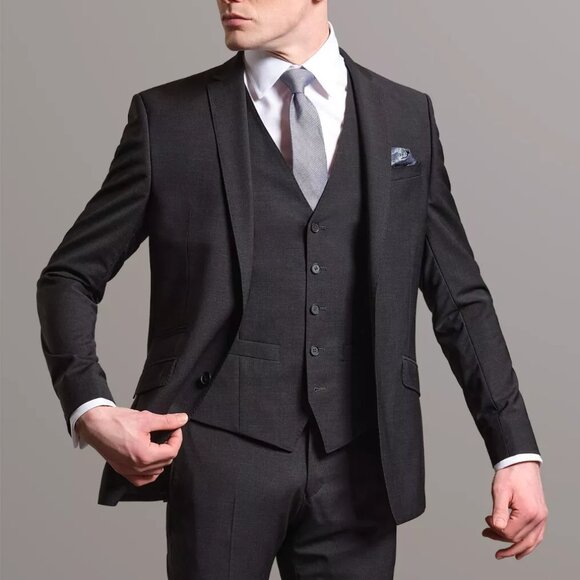 NWT Charcoal 38R Slim Fit 3-Piece Suit Ticket Pocket Tom Percy British Tailoring